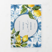 青タイル | 地中海の | レモンウェディング招待 三つ折りプログラム (カバー)