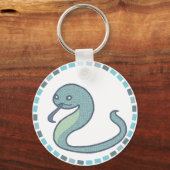 青タイル&爽やかな緑のへびイラスト キーホルダー (正面)
