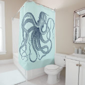 青タコ航海のイラストレーションオンライトグリーン シャワーカーテン (インサイチュ)