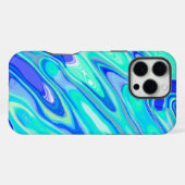 青ターコイズカラフル抽象芸術大理石テクスチャLi iPhoneケース (裏面横)
