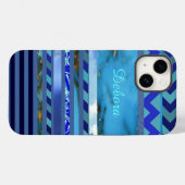 青ターコイズストライプパターン名前をカスタムする Case-Mate iPhoneケース (裏面 (横))