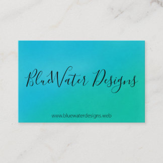 青ターコイズ水彩と書道フォント 名刺