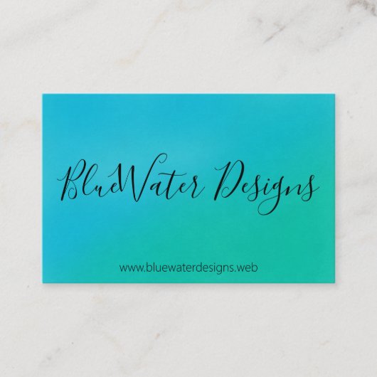 青ターコイズ水彩と書道フォント 名刺 (正面)