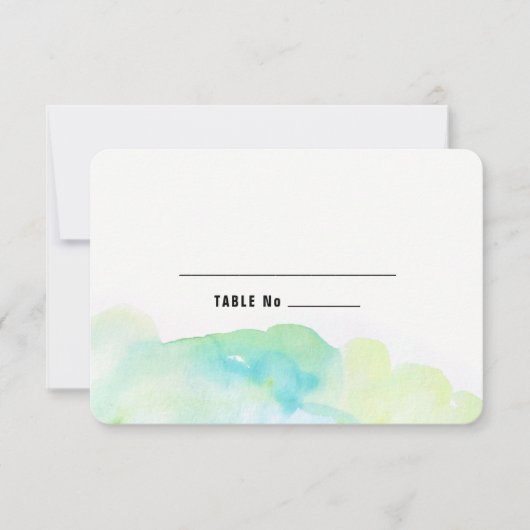 青ターコイズ水結婚色のテーブル座席表 招待状 (正面)