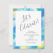 青ターコイズ黄モダン抽象芸術 招待状 (正面)