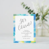 青ターコイズ黄モダン抽象芸術 招待状 (スタンド正面)