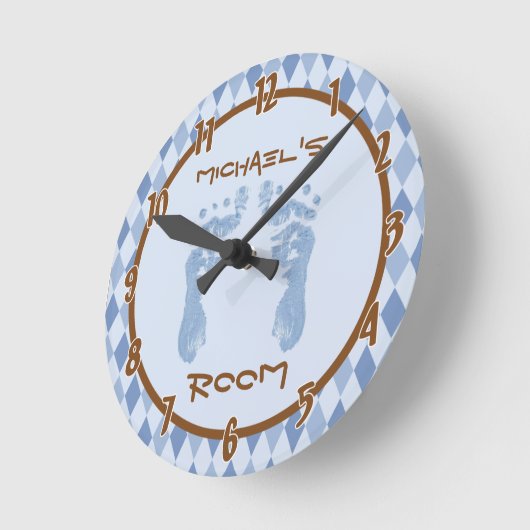 青ダイヤアーガイルモンドベビー足パーソナライズされた時計 ラウンド壁時計 (傾斜)