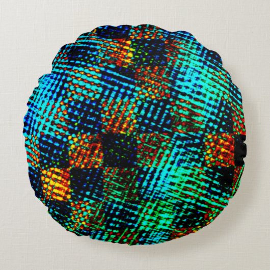 青チェス、緑がかったスクラッチ、赤い偽の汚れ ラウンドクッション (正面)