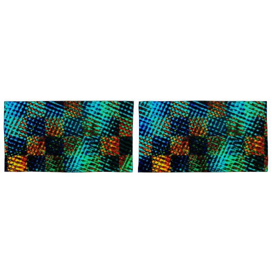 青チェス、緑がかったスクラッチ、赤い偽の汚れ 枕カバー (正面-セット)