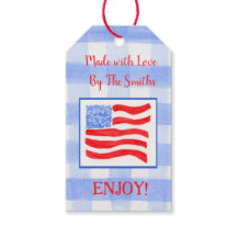 青チェックのギンガム アメリカ国旗 ハンドメイド ラブ 赤 