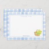 青チェックのハイドランジアの花 ありがとう サンキューカード (正面/裏面)