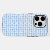 青チェック柄の背景に雪の結晶パターン Case-Mate iPhoneケース (裏面 (横))