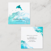 青ティール(緑がかった色)イルカ スクエア名刺 (正面/裏面)