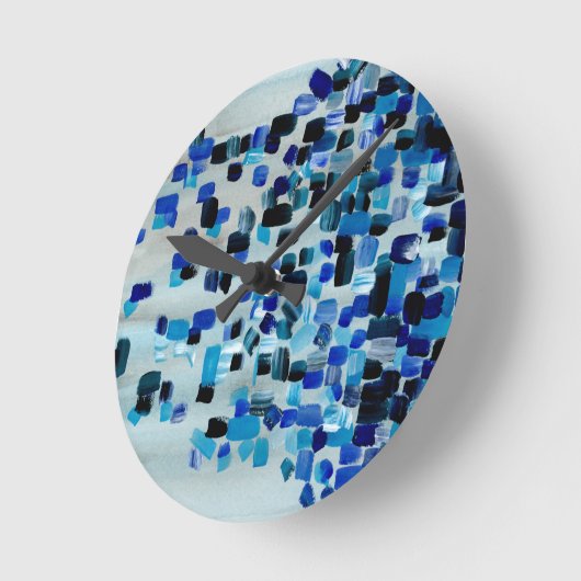 青ティール(緑がかった色)抽象芸術水彩正方形パターン ラウンド壁時計 (傾斜)