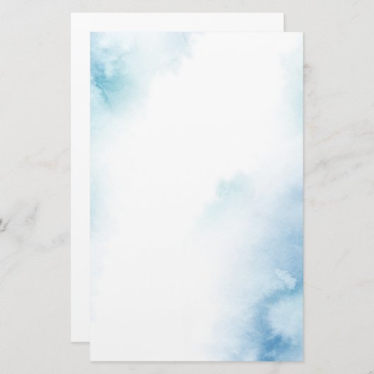 青ティール（緑がかった色）水彩抽象芸術枠 便箋 (正面/裏面)