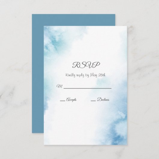 青ティール（緑がかった色）水彩抽象芸術枠 出欠カード (正面/裏面)