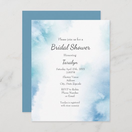 青ティール(緑がかった色)水彩抽象芸術枠 招待状 (正面/裏面)