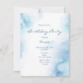 青ティール（緑がかった色）水彩抽象芸術枠 招待状 (正面)