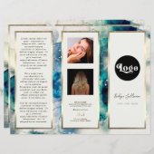 青ティール（緑がかった色）水彩画エレガント面 (正面/裏面)