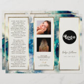 青ティール(緑がかった色)水彩画エレガント面 (正面/裏面)