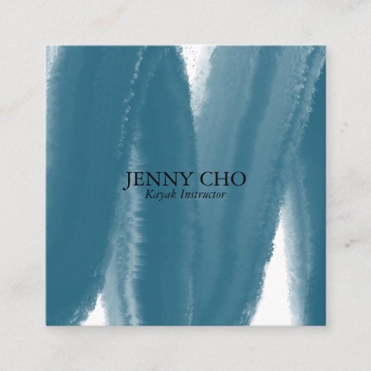 青ティール(緑がかった色)絵を描イストライプクのブラシストローク水 スクエア名刺 (正面)