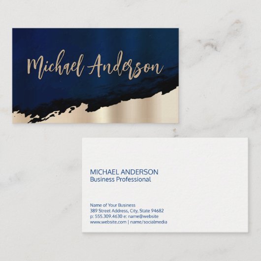 青テクスチャ |金の金属ブラシ 名刺 (正面/裏面)