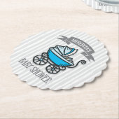 青テーマのベビーシャワー ペーパーコースター (アングル)