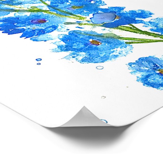 青デルフィニウムフローラ水色エレガント素朴 ポスター (角)