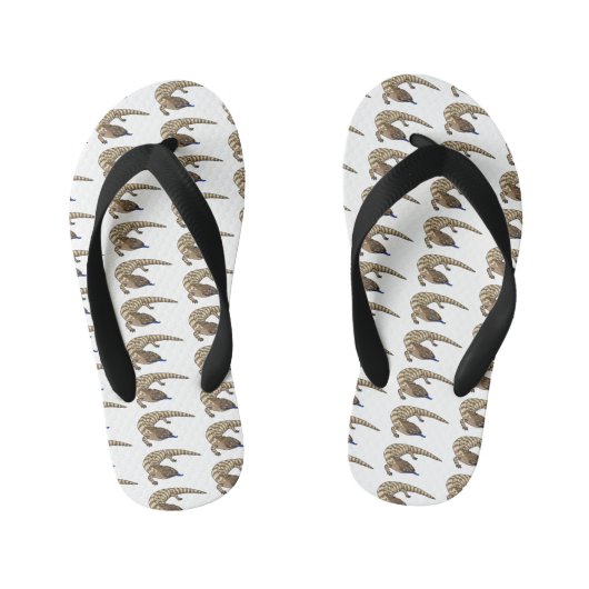 青トカゲ爬虫類漫画 キッズビーチサンダル (フットベッド)