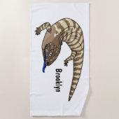 青トカゲ爬虫類漫画 ビーチタオル (正面)