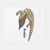 青トカゲ爬虫類漫画 フリースブランケット (正面(横))