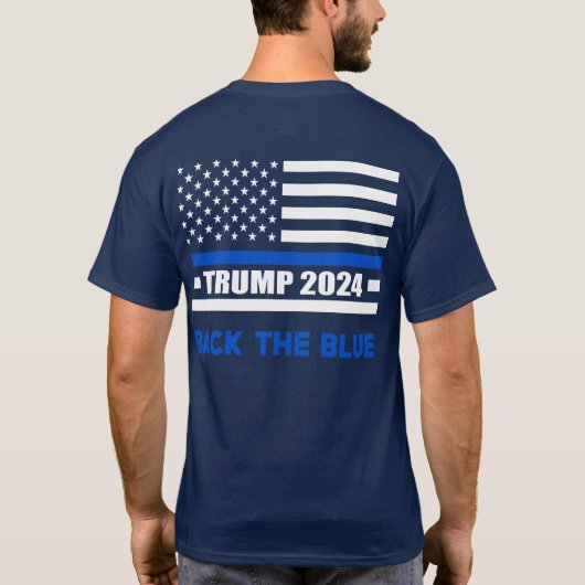 青トランプ2024薄い青い線のフラグを戻す Tシャツ (裏面)