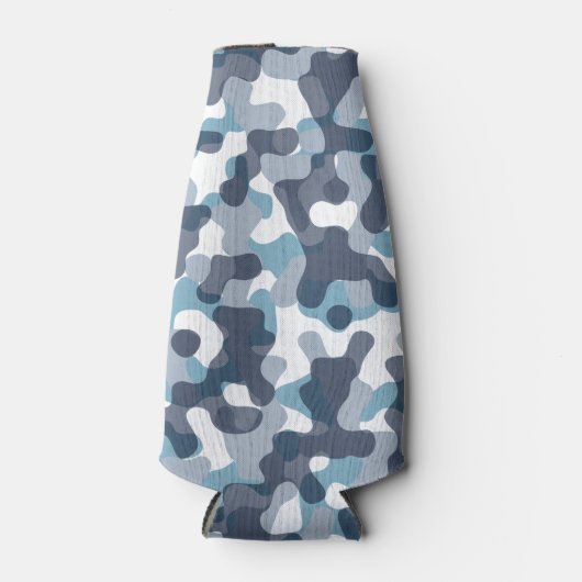 青トーンのカモフラージュ柄 ボトルクーラー (正面)