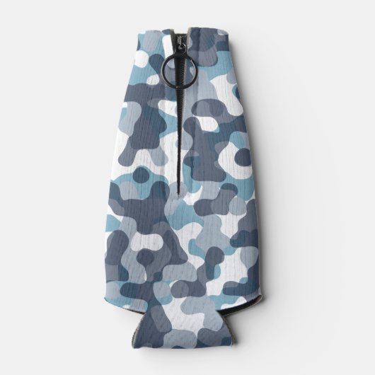 青トーンのカモフラージュ柄 ボトルクーラー (裏面)