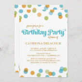 青ドット紙吹雪 |子供の誕生日招待状 招待状 (正面/裏面)