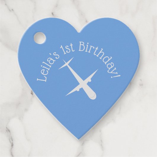 青ハートの飛パーソナライズされた行機 フェイバータグ (正面)