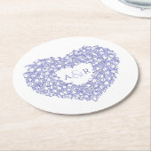 青ハートチューリップフローラモノグラム結婚グラム ラウンドペーパーコースター (アングル)