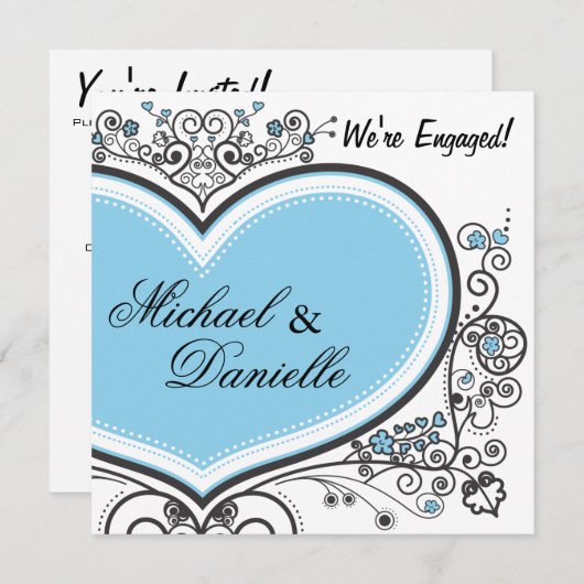 青ハート 招待状 (正面/裏面)