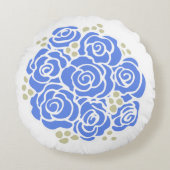 青バラ花花束丸い枕 ラウンドクッション (正面)