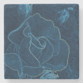 青バラ輪郭 ストーンコースター (正面)