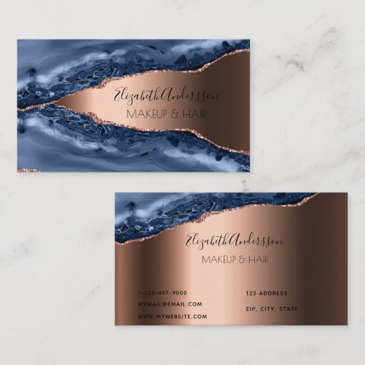 青バラ金ゴールドアガート大理石エレガントモダン 名刺 (正面/裏面)