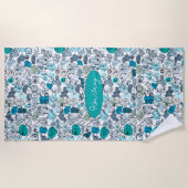 青パステルカラーの胸 ビーチタオル (正面)