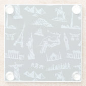 青パターンの旅行パターン ガラスコースター (裏面)