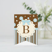 青パターン男の赤ちゃんパーティーフラグバンティングバナー ポストカード (スタンド正面)