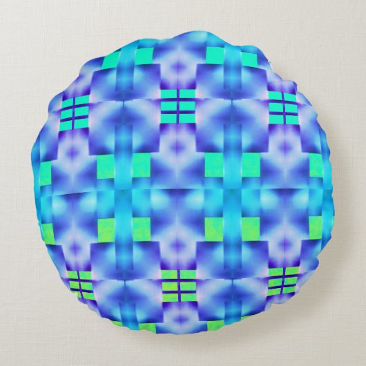青パターン（の模様が）あるとはっきりした明るい緑の形で ラウンドクッション (裏面)