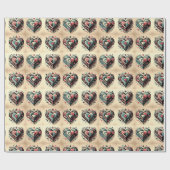 青パターン（の模様が）あると赤いハート ラッピングペーパー (フラット)