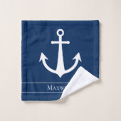 青パターン（の模様が）あるの白い名前いかり バスタオルセット (ウォッシュタオル)