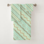 青パターン(の模様が)あるアステカ、ティール(緑がかった色)、リネン バスタオルセット (インサイチュ)