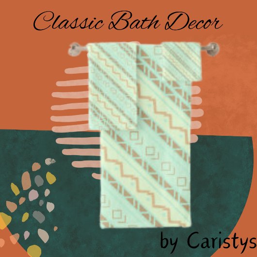 青パターン(の模様が)あるアステカ、ティール(緑がかった色)、リネン バスタオルセット