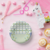 青パターン（の模様が）あるフローラ ペーパーボウル (パーティー)